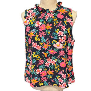 J. Crew Factory Navy Floral Blouse with Ruffled Collar